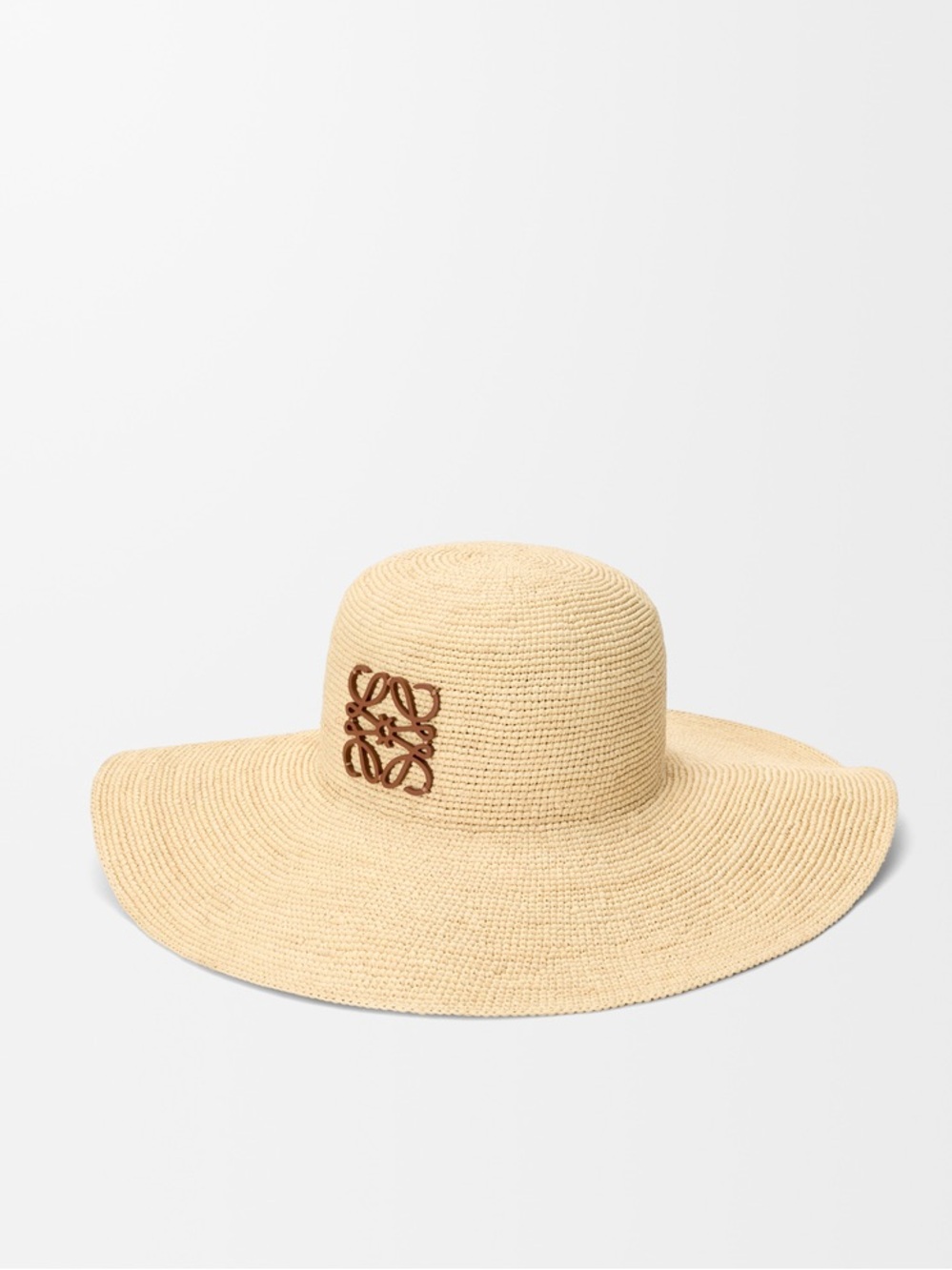 Loewe Beige Straw Wide Brim Hat with Brown Anagram